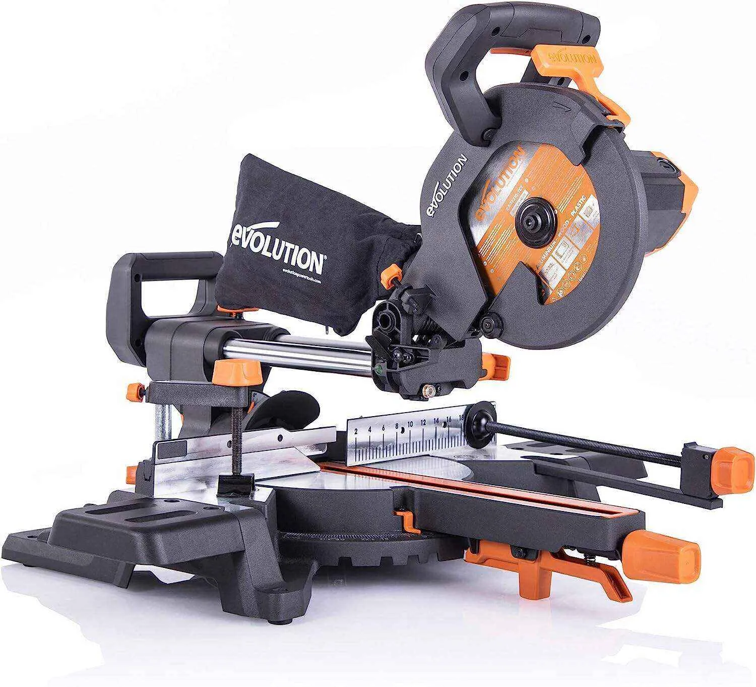 Evolution Power Tools - R210SMS-300+ Ingletadora deslizante multimaterial de 210 mm (230 V). con paquete plus. Corta acero dulce. aluminio. plástico. madera con clavos incrustados