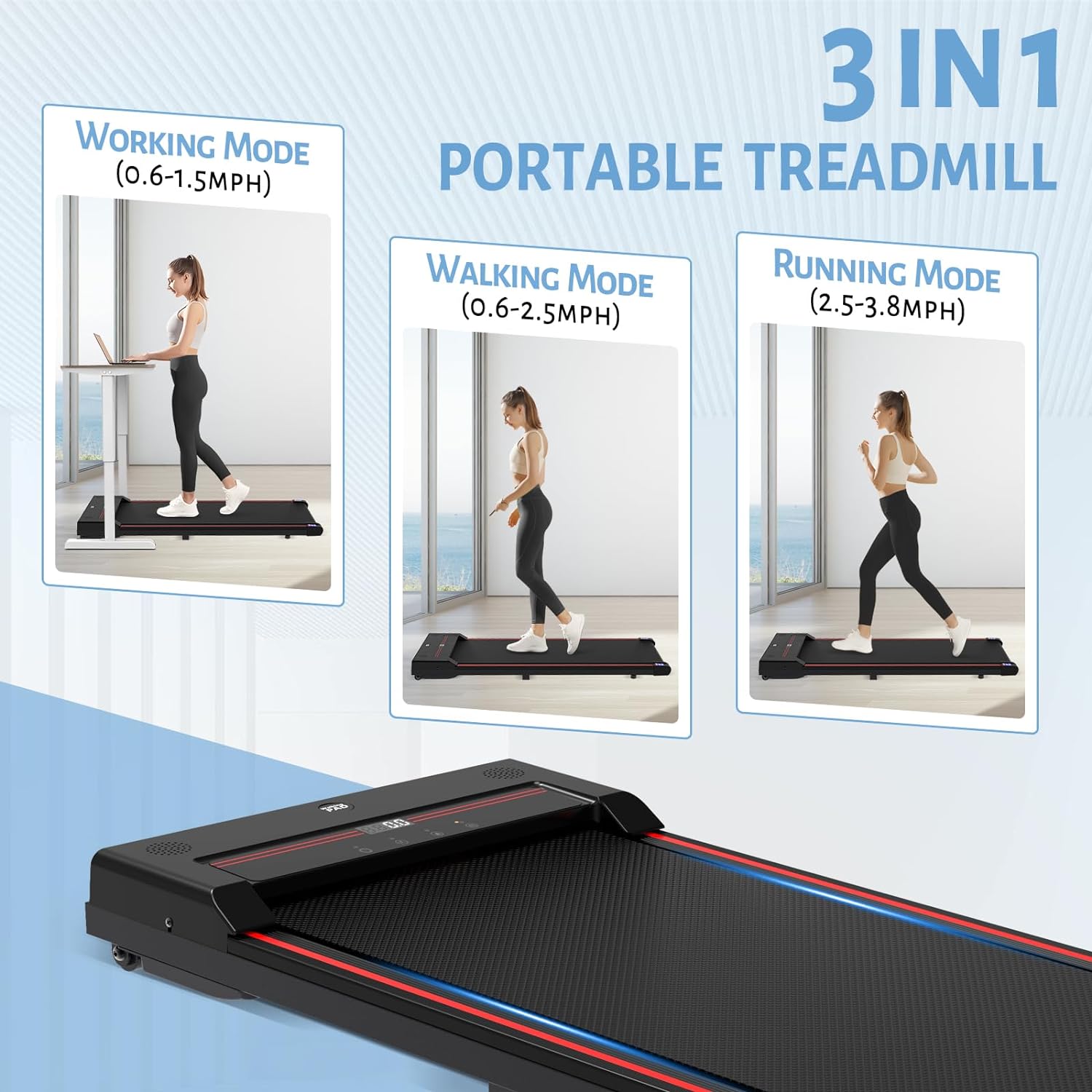 Walking Pad,Under Desk Treadmills for Home,340 Lbs Capacity,3 in 1 Portable Walking Pad