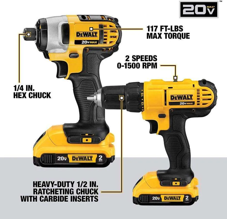 Kit combinado de taladro inalámbrico DEWALT 20V Max, 10 herramientas (DCK1020D2)