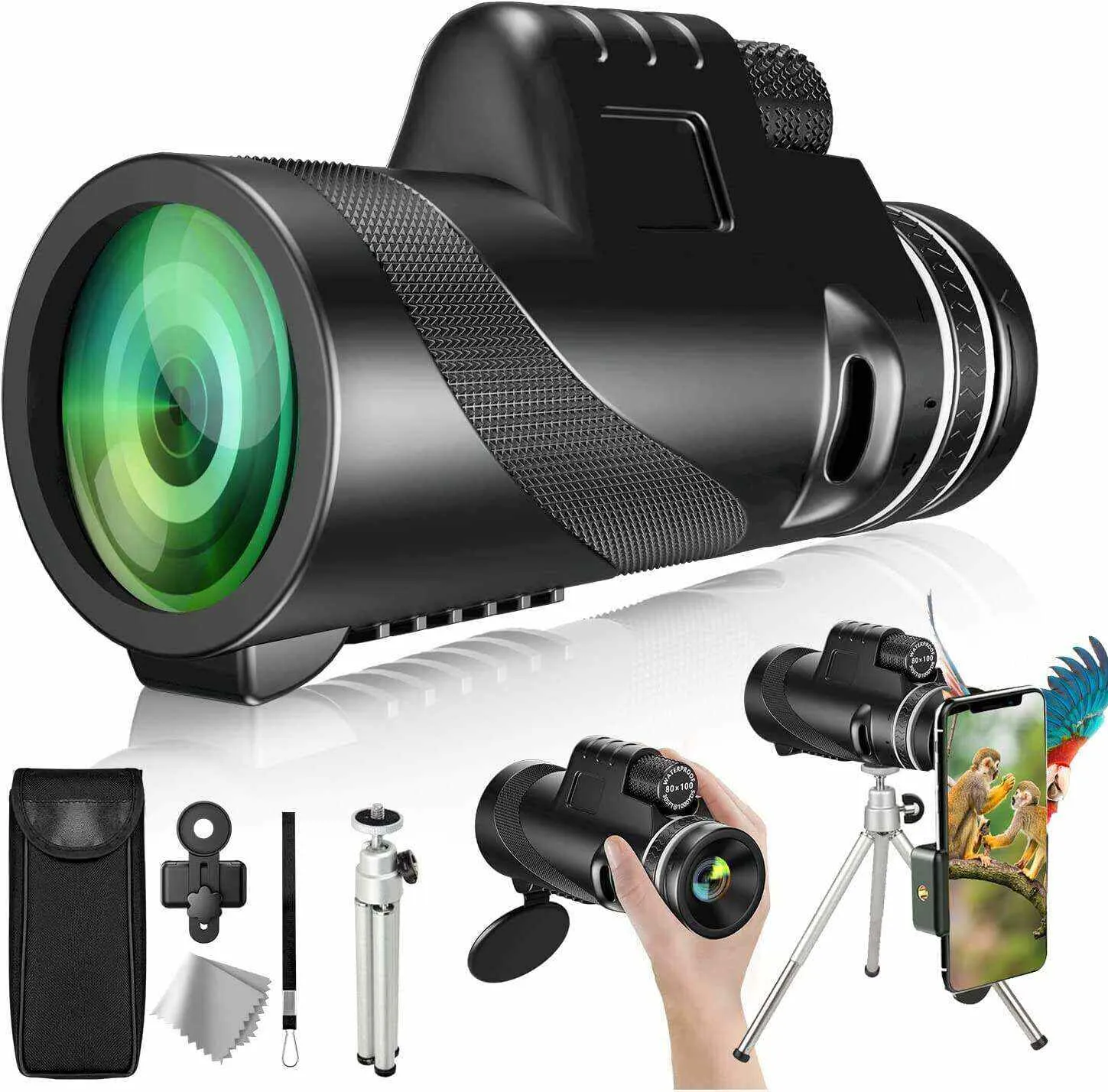Monocular Telescopio Profesional.Telescopio Terrestre para Movil con Adaptador de Soporte para Smartphone y Trípode.para Cielo Estrellado. Selva. Animales Salvajes. Partidos Fútbol