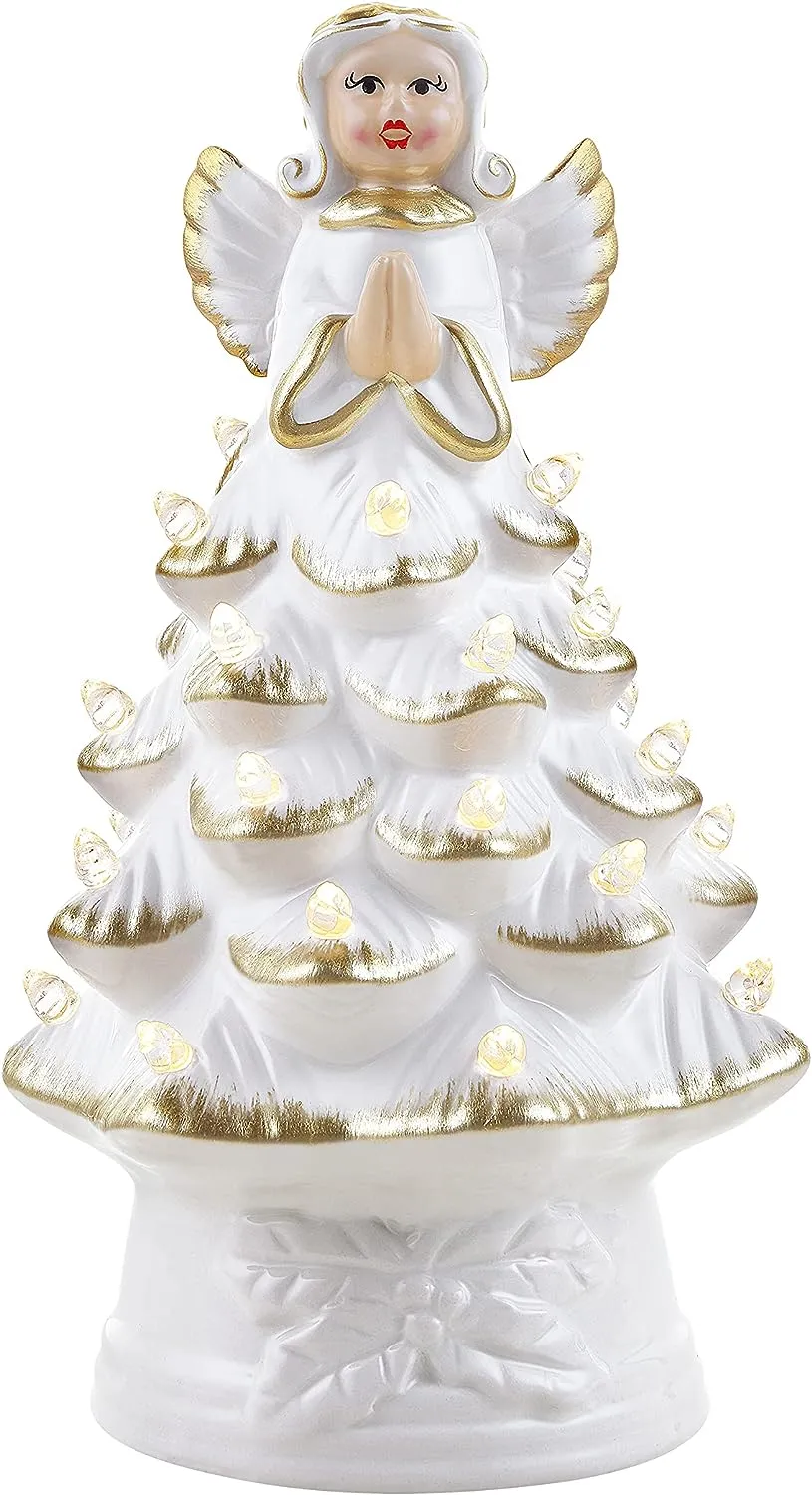 Mr. Christmas Nostalgic Ceramic Christmas Tree with LED, 14 Inches, Santa & Reindeer