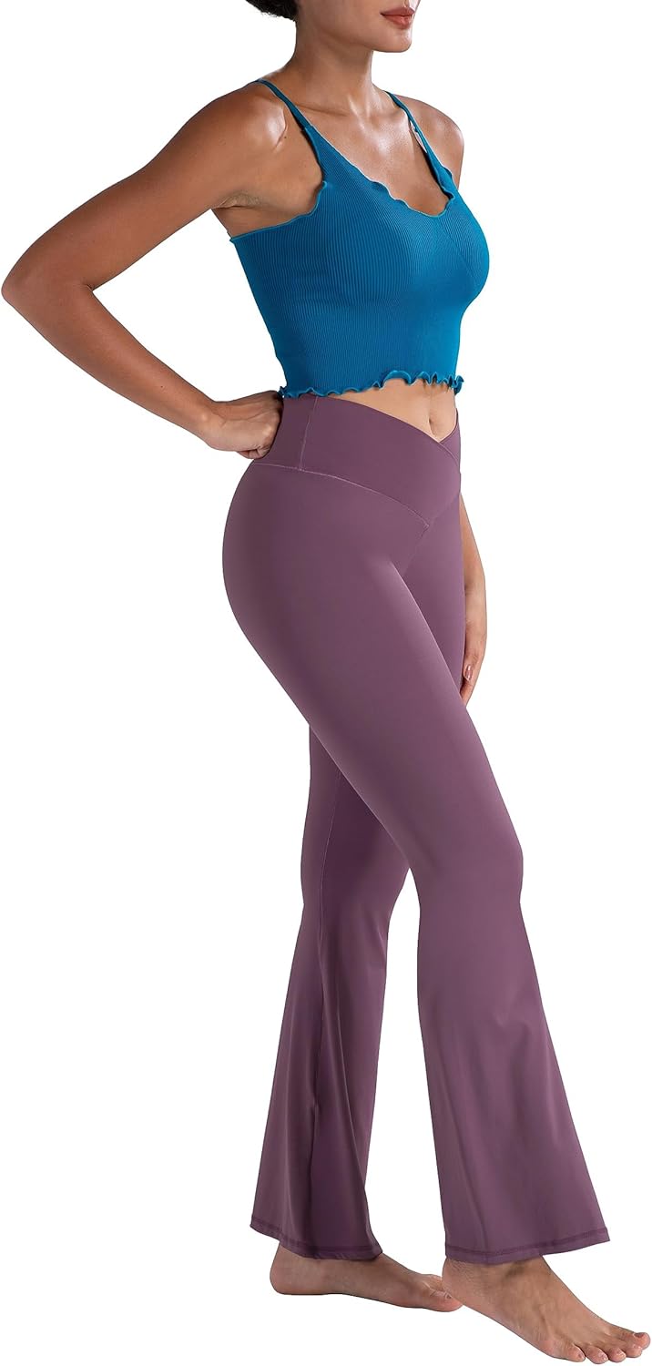 Sunzel Leggings Acampanados, Pantalones de Yoga Cruzados con Control de Abdomen, Cintura Alta y Pierna Ancha