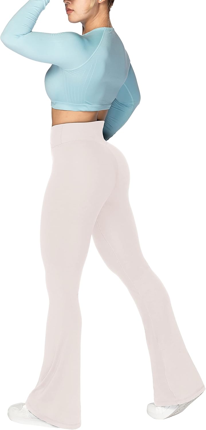 Sunzel Leggings Acampanados, Pantalones de Yoga Cruzados con Control de Abdomen, Cintura Alta y Pierna Ancha