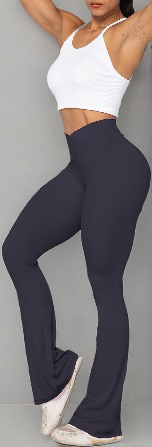 Sunzel Leggings Acampanados, Pantalones de Yoga Cruzados con Control de Abdomen, Cintura Alta y Pierna Ancha