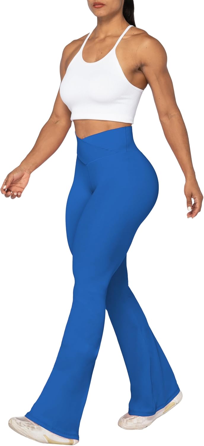 Sunzel Leggings Acampanados, Pantalones de Yoga Cruzados con Control de Abdomen, Cintura Alta y Pierna Ancha