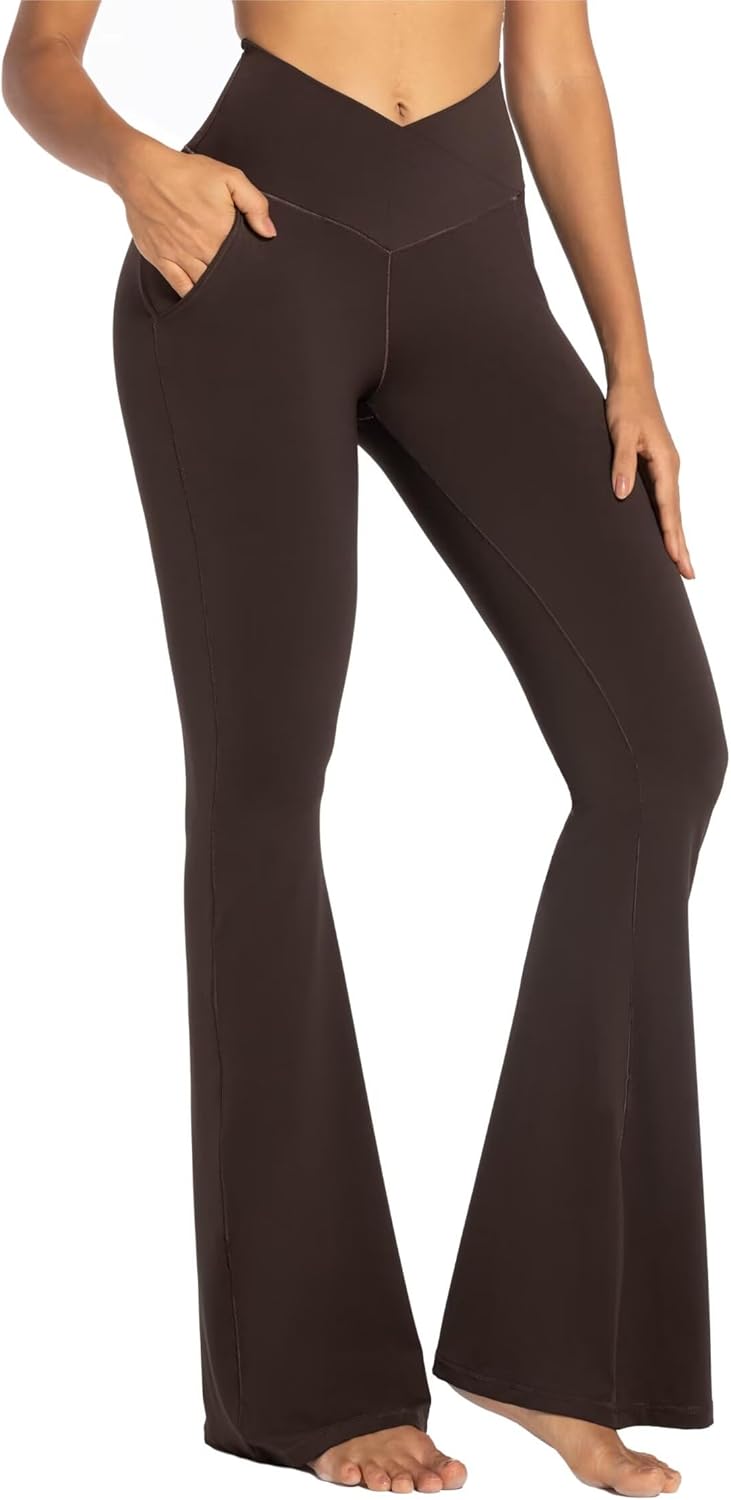 Sunzel Leggings Acampanados, Pantalones de Yoga Cruzados con Control de Abdomen, Cintura Alta y Pierna Ancha