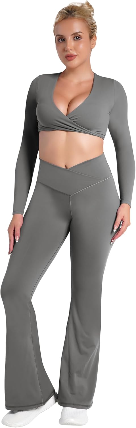 Sunzel Leggings Acampanados, Pantalones de Yoga Cruzados con Control de Abdomen, Cintura Alta y Pierna Ancha