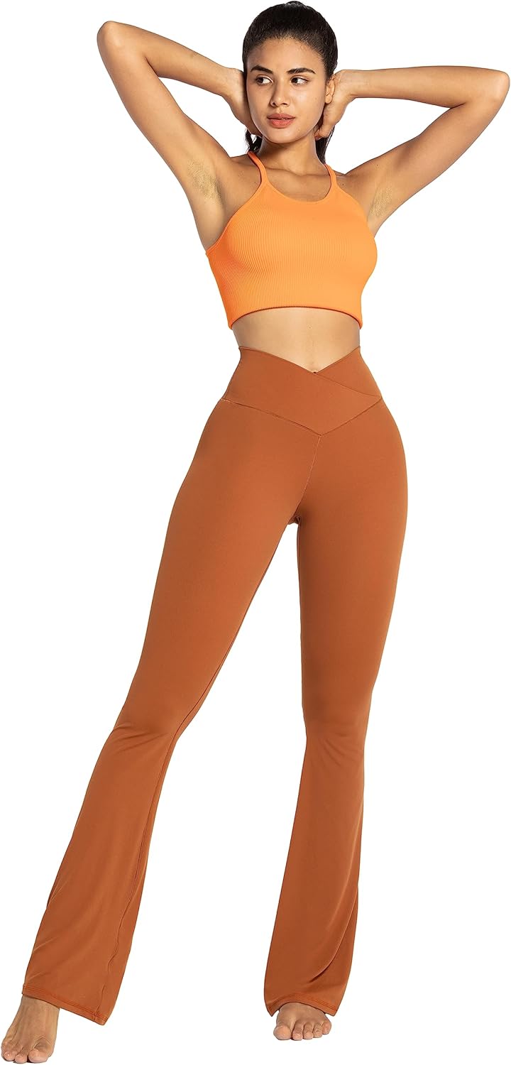 Sunzel Leggings Acampanados, Pantalones de Yoga Cruzados con Control de Abdomen, Cintura Alta y Pierna Ancha
