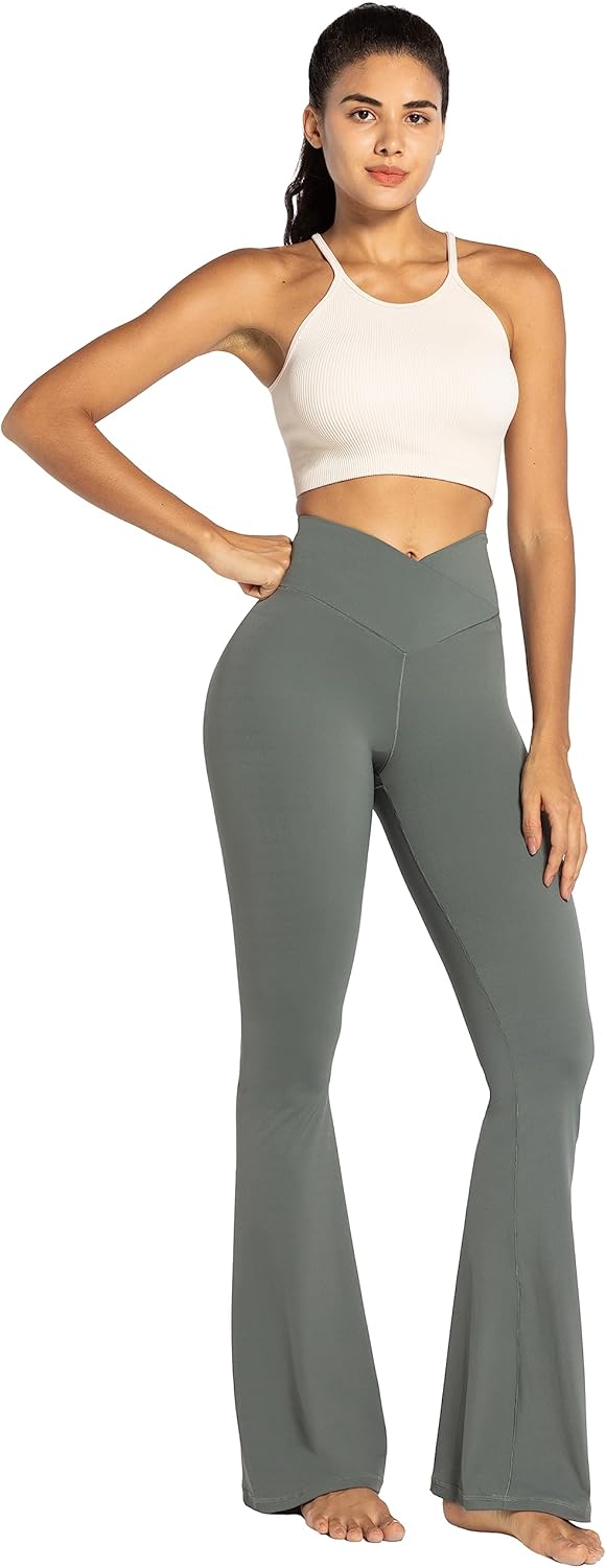 Sunzel Leggings Acampanados, Pantalones de Yoga Cruzados con Control de Abdomen, Cintura Alta y Pierna Ancha