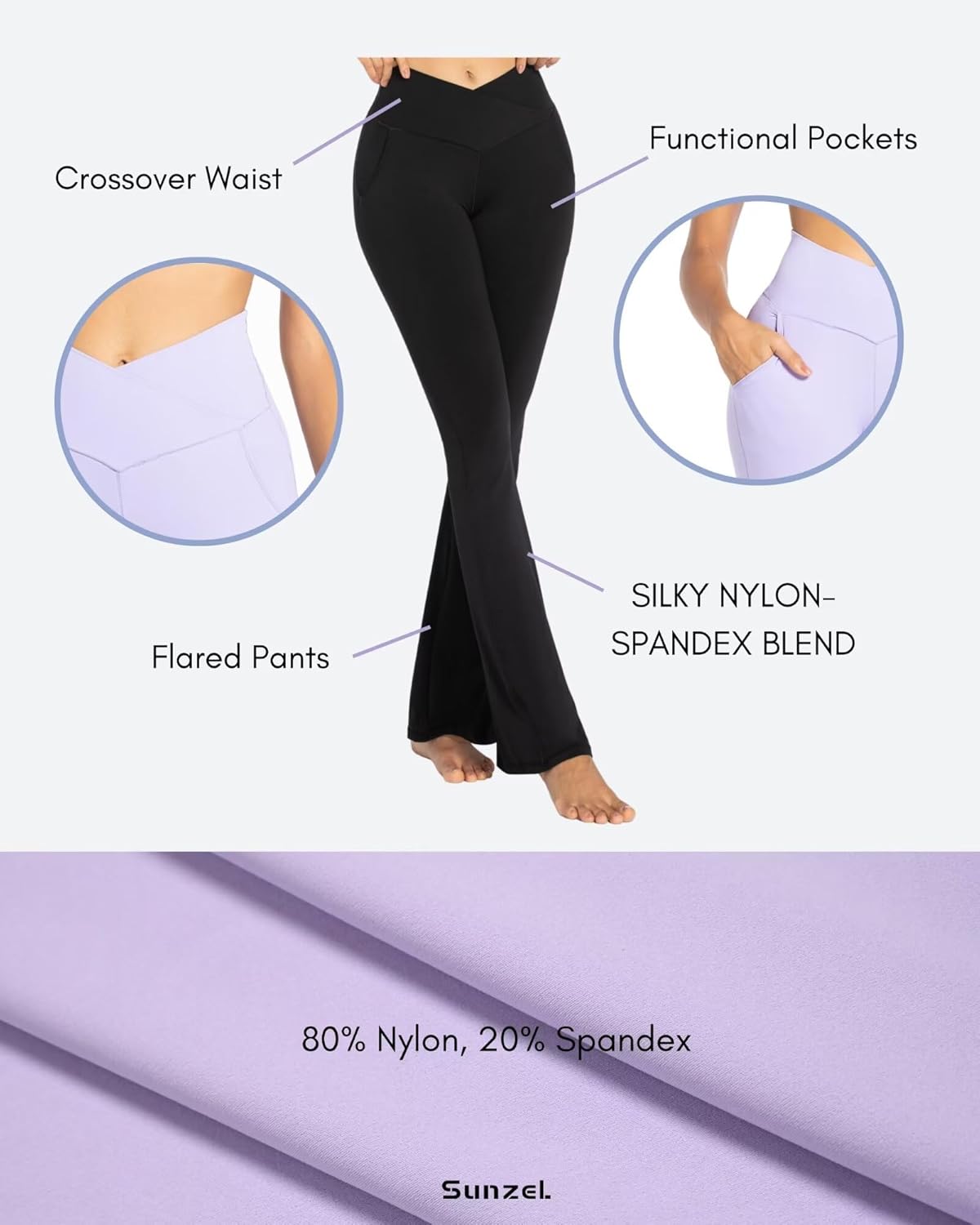 Sunzel Leggings Acampanados, Pantalones de Yoga Cruzados con Control de Abdomen, Cintura Alta y Pierna Ancha