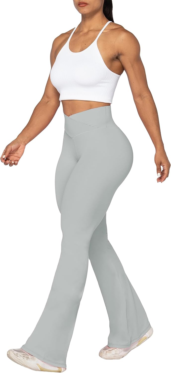 Sunzel Leggings Acampanados, Pantalones de Yoga Cruzados con Control de Abdomen, Cintura Alta y Pierna Ancha
