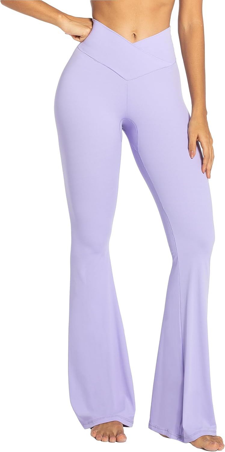 Sunzel Leggings Acampanados, Pantalones de Yoga Cruzados con Control de Abdomen, Cintura Alta y Pierna Ancha