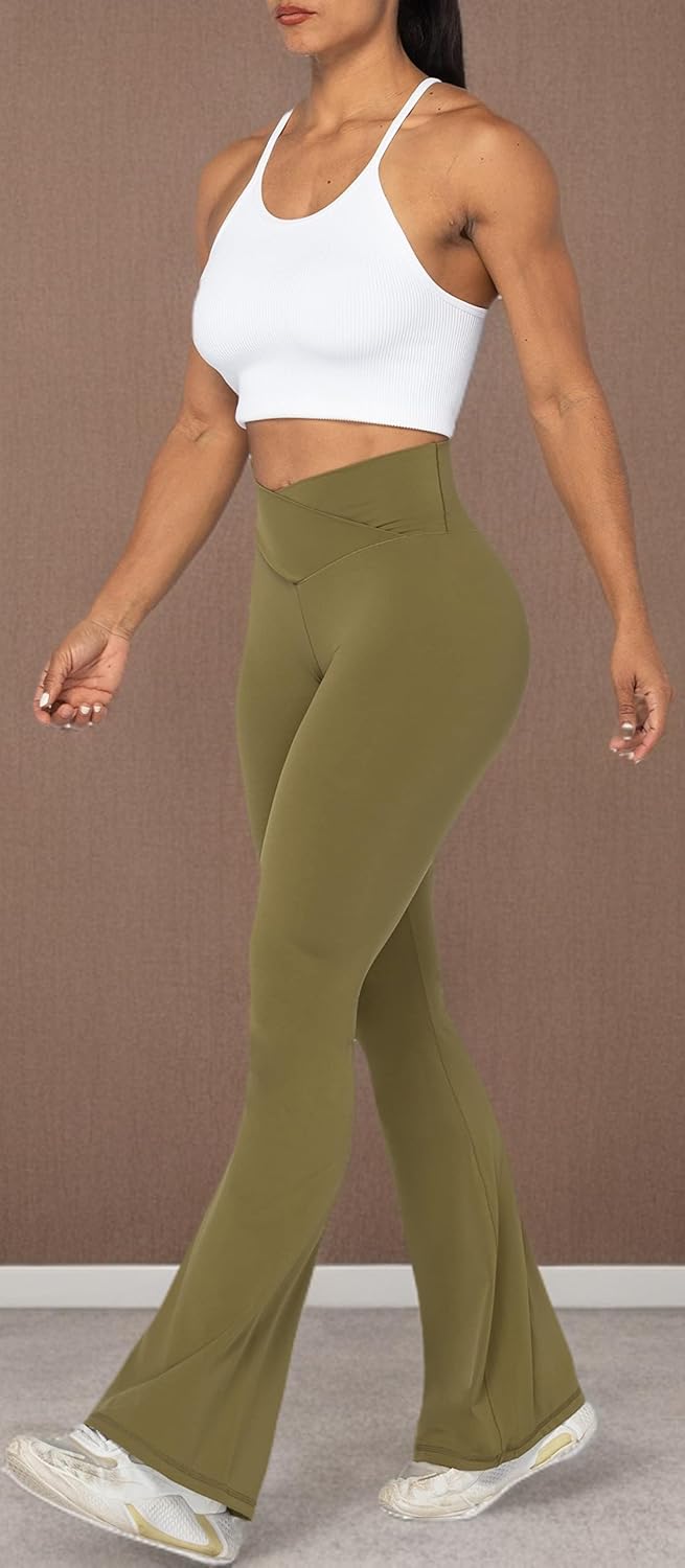 Sunzel Leggings Acampanados, Pantalones de Yoga Cruzados con Control de Abdomen, Cintura Alta y Pierna Ancha