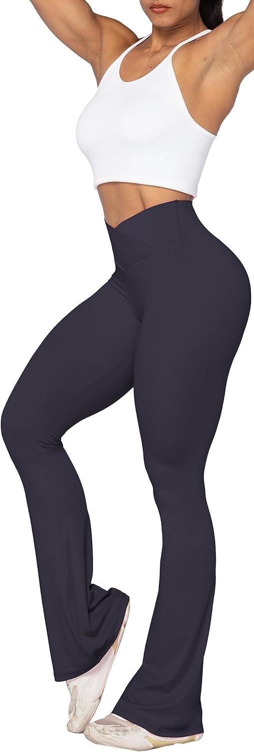 Sunzel Leggings Acampanados, Pantalones de Yoga Cruzados con Control de Abdomen, Cintura Alta y Pierna Ancha