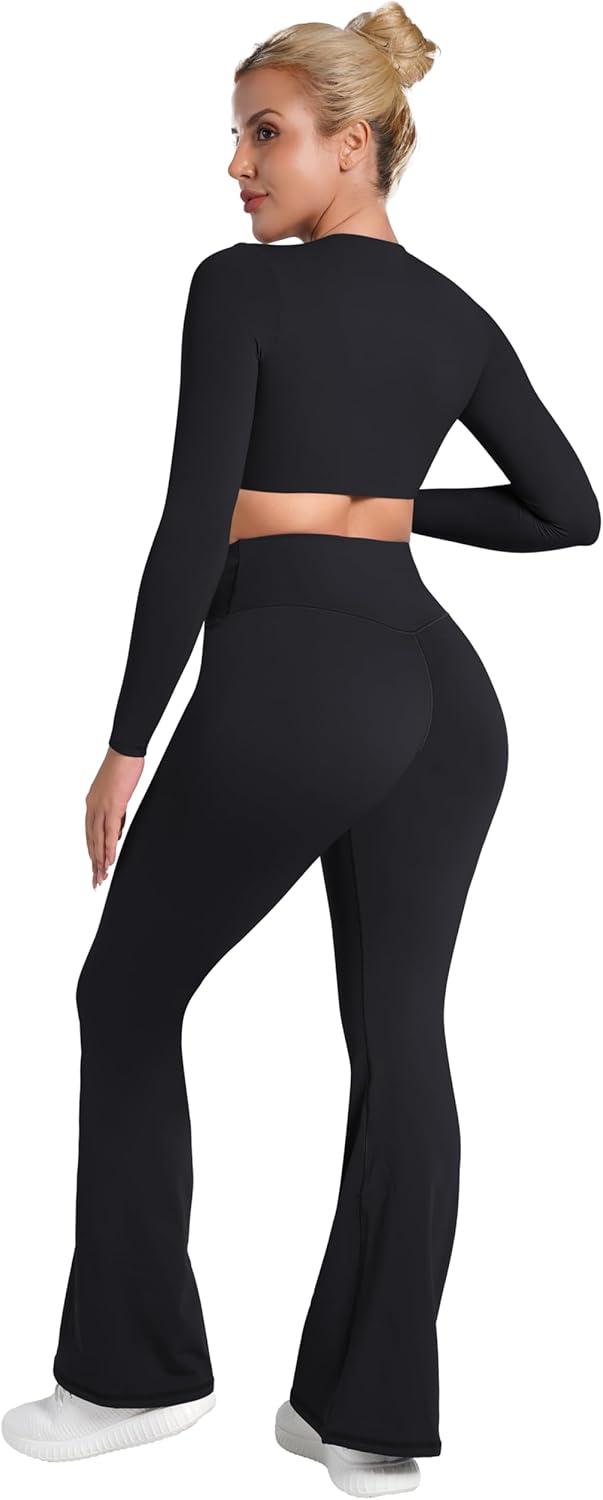 Sunzel Leggings Acampanados, Pantalones de Yoga Cruzados con Control de Abdomen, Cintura Alta y Pierna Ancha