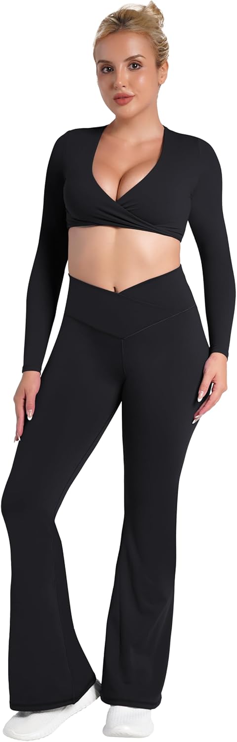 Sunzel Leggings Acampanados, Pantalones de Yoga Cruzados con Control de Abdomen, Cintura Alta y Pierna Ancha