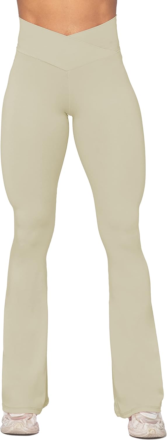 Sunzel Leggings Acampanados, Pantalones de Yoga Cruzados con Control de Abdomen, Cintura Alta y Pierna Ancha