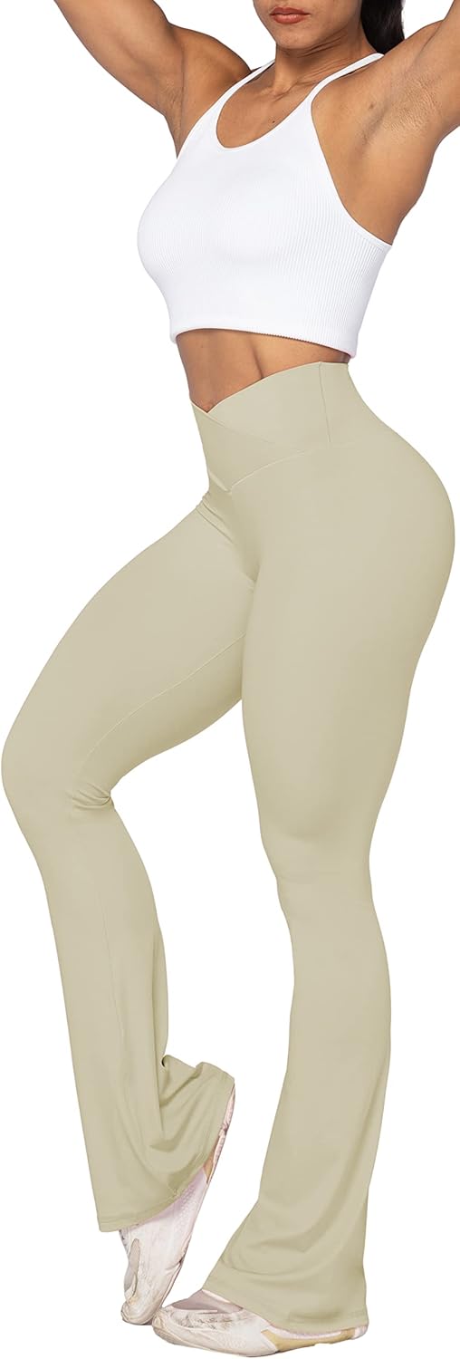 Sunzel Leggings Acampanados, Pantalones de Yoga Cruzados con Control de Abdomen, Cintura Alta y Pierna Ancha