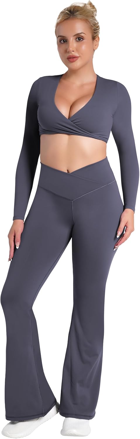 Sunzel Leggings Acampanados, Pantalones de Yoga Cruzados con Control de Abdomen, Cintura Alta y Pierna Ancha
