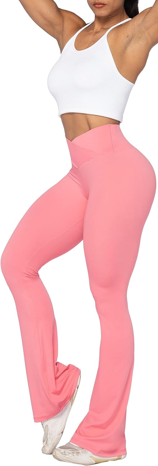 Sunzel Leggings Acampanados, Pantalones de Yoga Cruzados con Control de Abdomen, Cintura Alta y Pierna Ancha