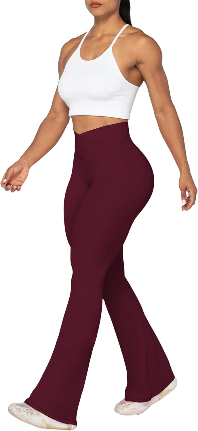 Sunzel Leggings Acampanados, Pantalones de Yoga Cruzados con Control de Abdomen, Cintura Alta y Pierna Ancha