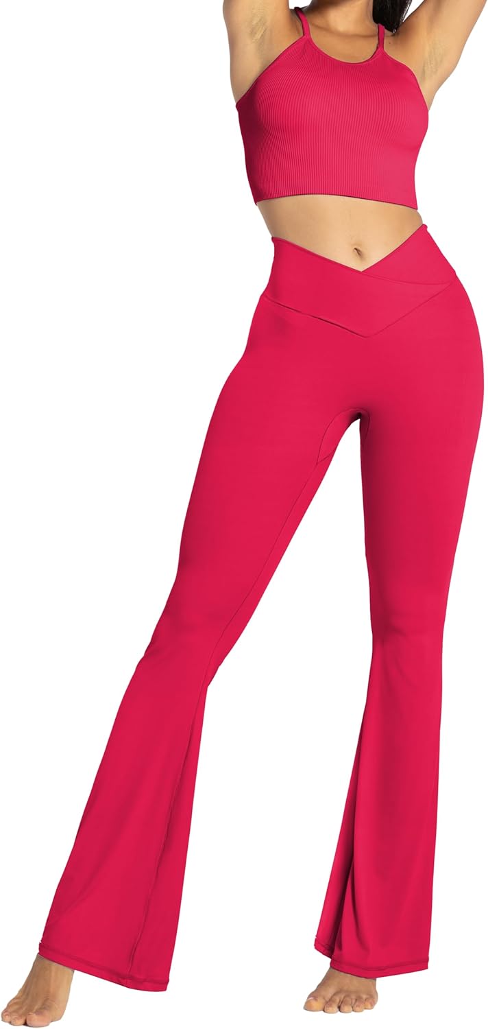 Sunzel Leggings Acampanados, Pantalones de Yoga Cruzados con Control de Abdomen, Cintura Alta y Pierna Ancha