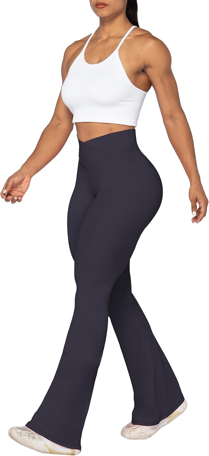 Sunzel Leggings Acampanados, Pantalones de Yoga Cruzados con Control de Abdomen, Cintura Alta y Pierna Ancha