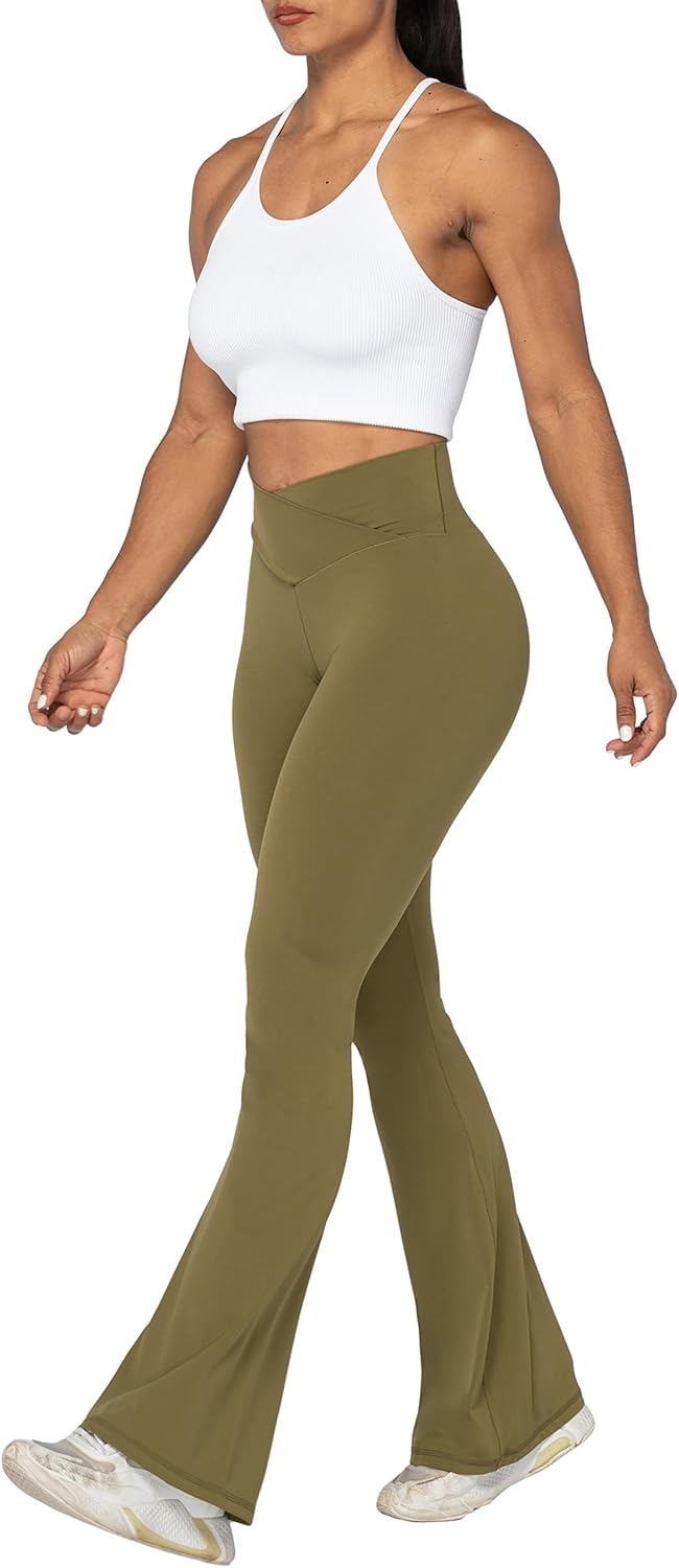 Sunzel Leggings Acampanados, Pantalones de Yoga Cruzados con Control de Abdomen, Cintura Alta y Pierna Ancha