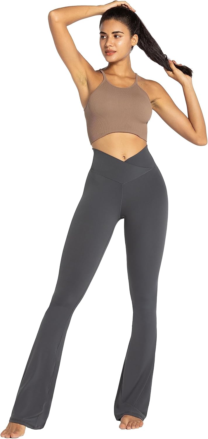 Sunzel Leggings Acampanados, Pantalones de Yoga Cruzados con Control de Abdomen, Cintura Alta y Pierna Ancha