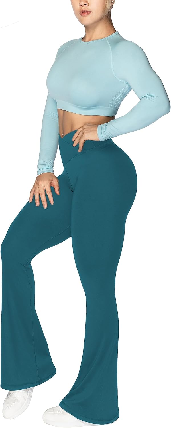 Sunzel Leggings Acampanados, Pantalones de Yoga Cruzados con Control de Abdomen, Cintura Alta y Pierna Ancha