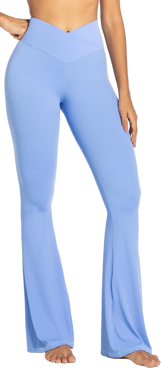 Sunzel Leggings Acampanados, Pantalones de Yoga Cruzados con Control de Abdomen, Cintura Alta y Pierna Ancha