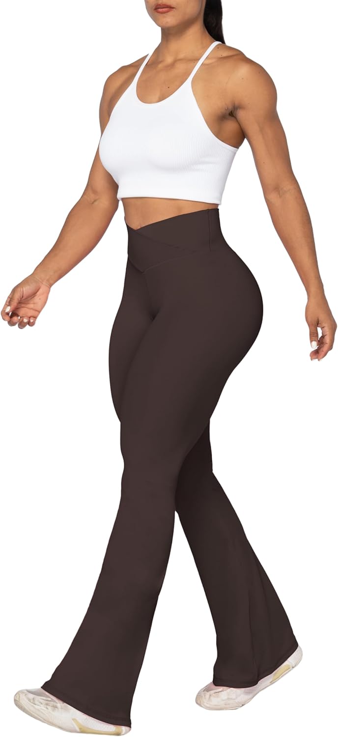 Sunzel Leggings Acampanados, Pantalones de Yoga Cruzados con Control de Abdomen, Cintura Alta y Pierna Ancha