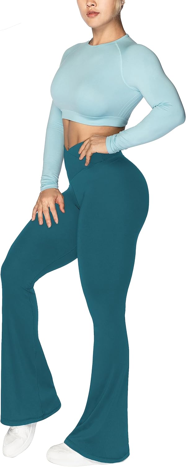 Sunzel Leggings Acampanados, Pantalones de Yoga Cruzados con Control de Abdomen, Cintura Alta y Pierna Ancha