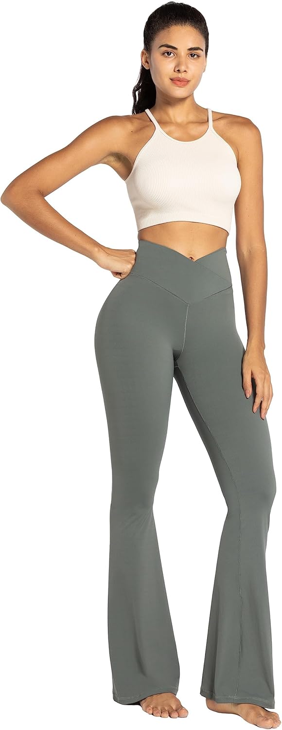 Sunzel Leggings Acampanados, Pantalones de Yoga Cruzados con Control de Abdomen, Cintura Alta y Pierna Ancha