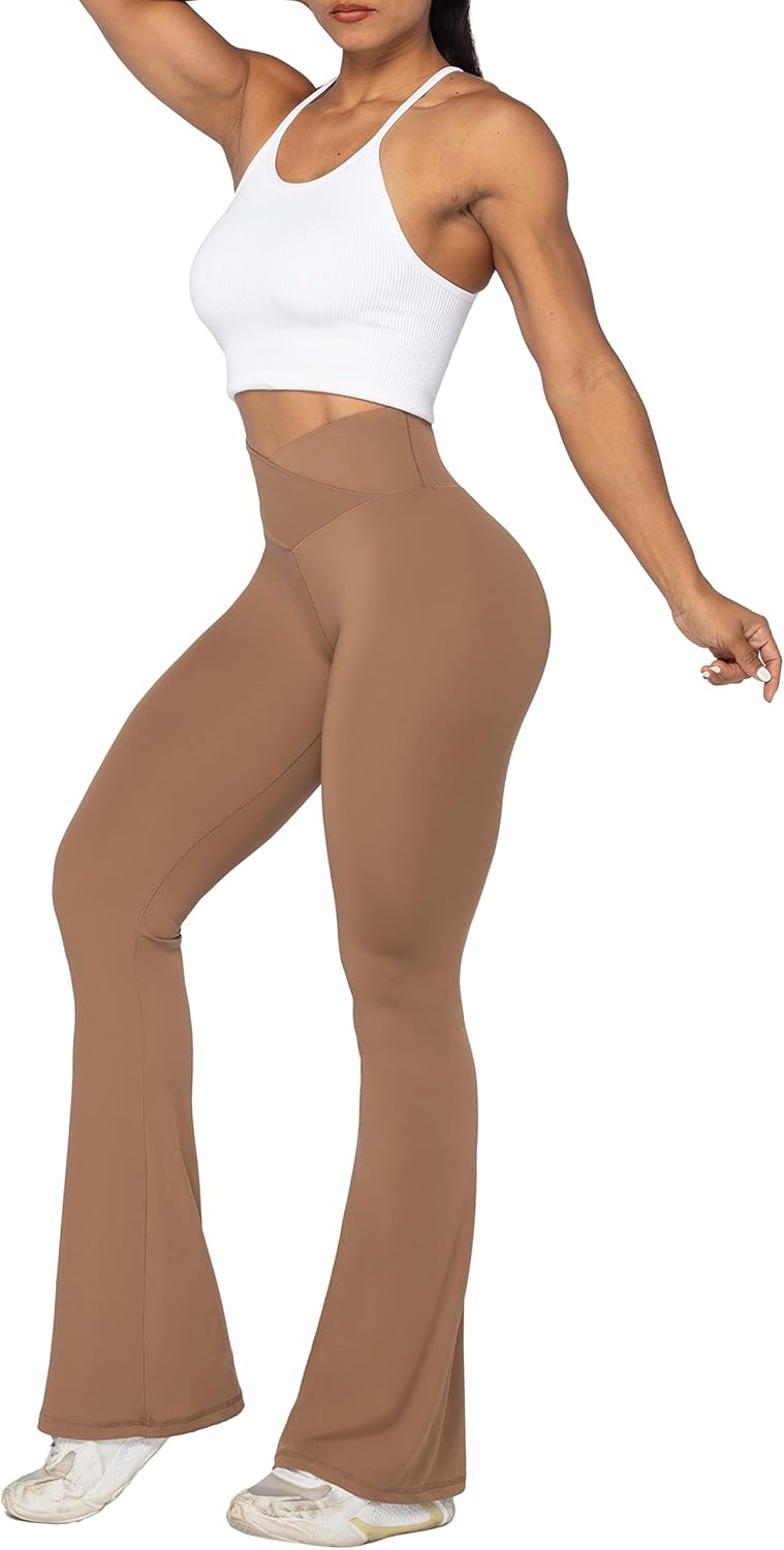 Sunzel Leggings Acampanados, Pantalones de Yoga Cruzados con Control de Abdomen, Cintura Alta y Pierna Ancha