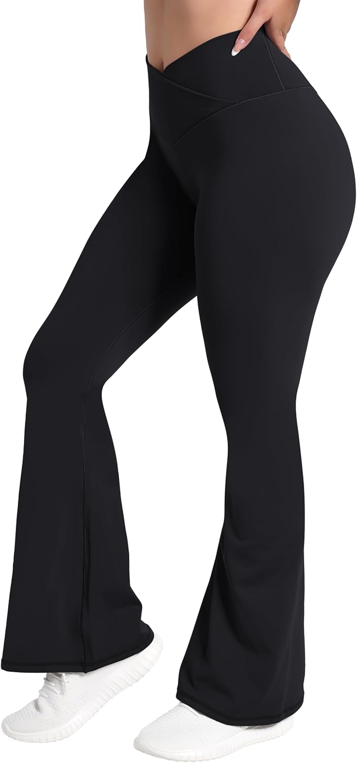 Sunzel Leggings Acampanados, Pantalones de Yoga Cruzados con Control de Abdomen, Cintura Alta y Pierna Ancha