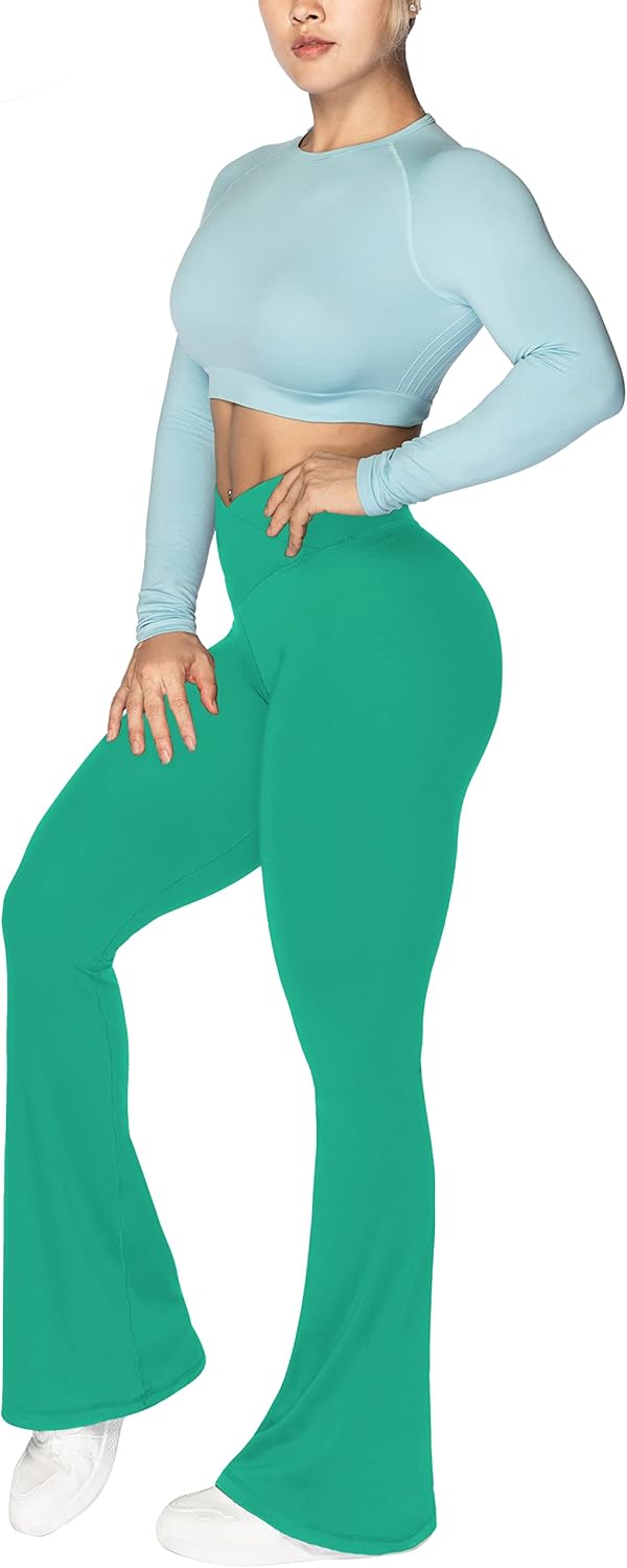 Sunzel Leggings Acampanados, Pantalones de Yoga Cruzados con Control de Abdomen, Cintura Alta y Pierna Ancha