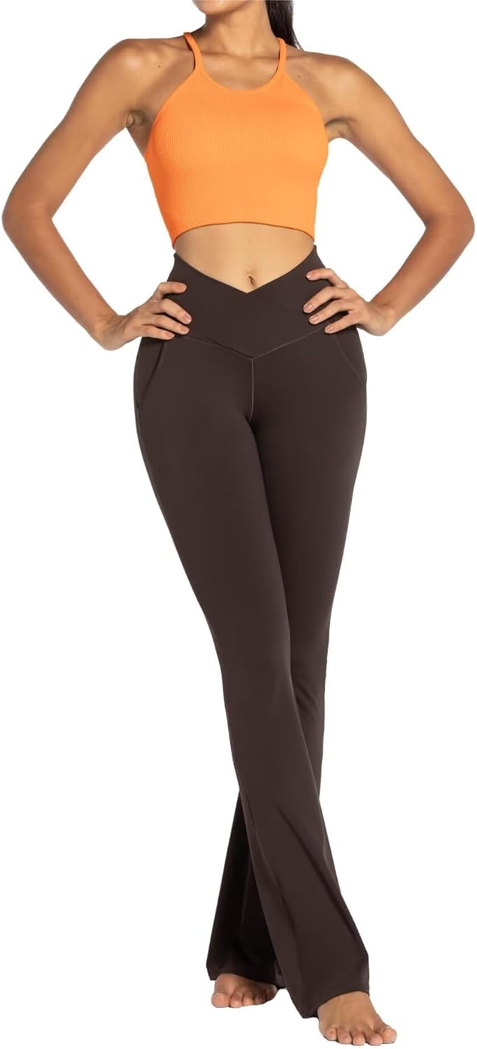 Sunzel Leggings Acampanados, Pantalones de Yoga Cruzados con Control de Abdomen, Cintura Alta y Pierna Ancha