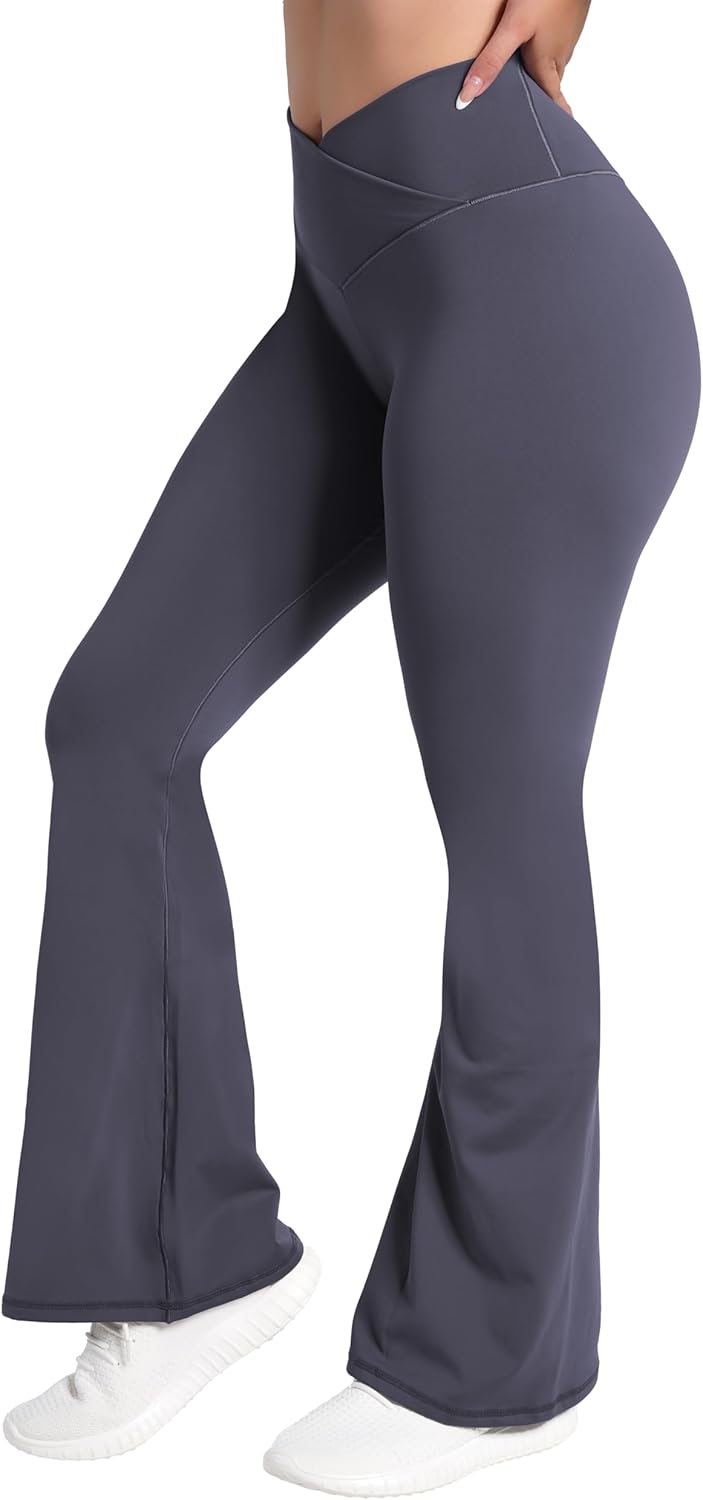 Sunzel Leggings Acampanados, Pantalones de Yoga Cruzados con Control de Abdomen, Cintura Alta y Pierna Ancha