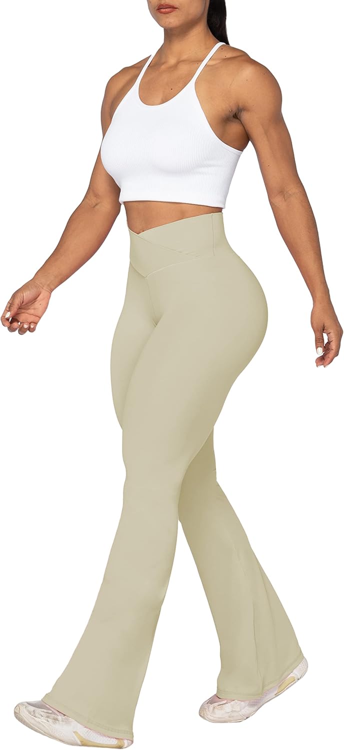 Sunzel Leggings Acampanados, Pantalones de Yoga Cruzados con Control de Abdomen, Cintura Alta y Pierna Ancha