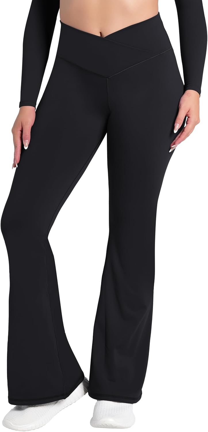 Sunzel Leggings Acampanados, Pantalones de Yoga Cruzados con Control de Abdomen, Cintura Alta y Pierna Ancha