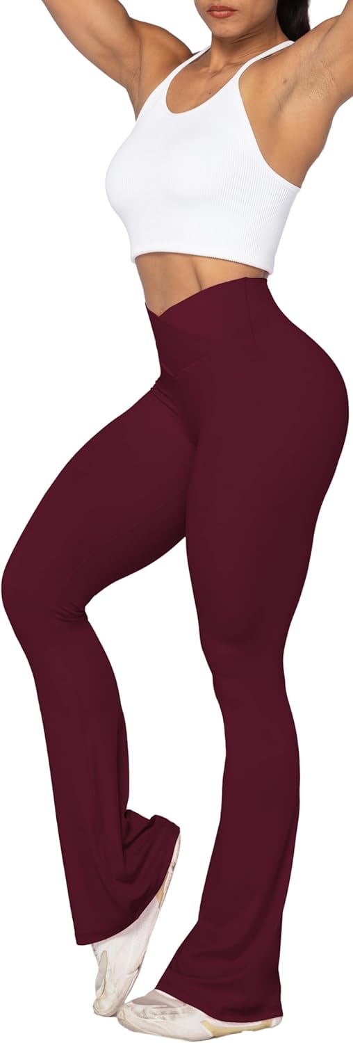Sunzel Leggings Acampanados, Pantalones de Yoga Cruzados con Control de Abdomen, Cintura Alta y Pierna Ancha