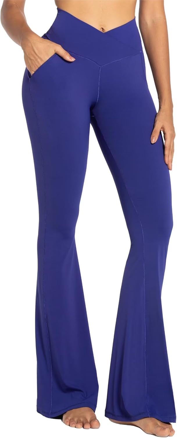 Sunzel Leggings Acampanados, Pantalones de Yoga Cruzados con Control de Abdomen, Cintura Alta y Pierna Ancha