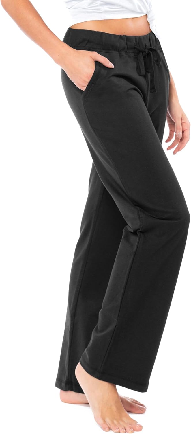 Sexy Basics - Paquete de 2 pantalones largos ultra suaves de algodón de rizo francés con cordón para yoga