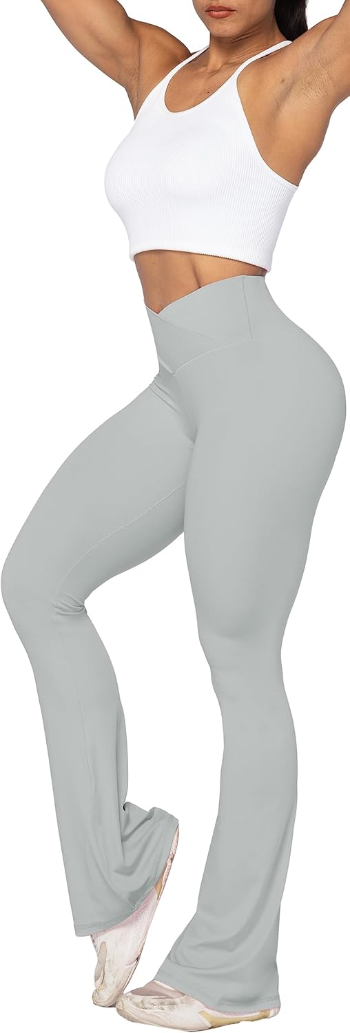 Sunzel Leggings Acampanados, Pantalones de Yoga Cruzados con Control de Abdomen, Cintura Alta y Pierna Ancha