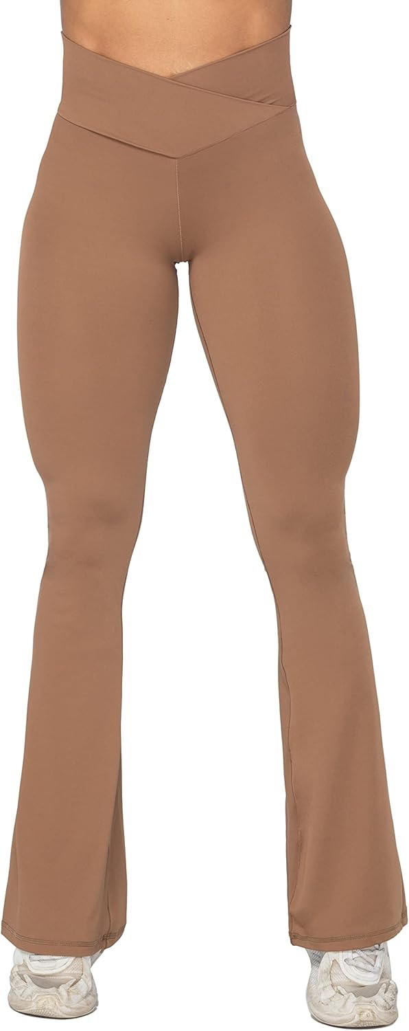 Sunzel Leggings Acampanados, Pantalones de Yoga Cruzados con Control de Abdomen, Cintura Alta y Pierna Ancha