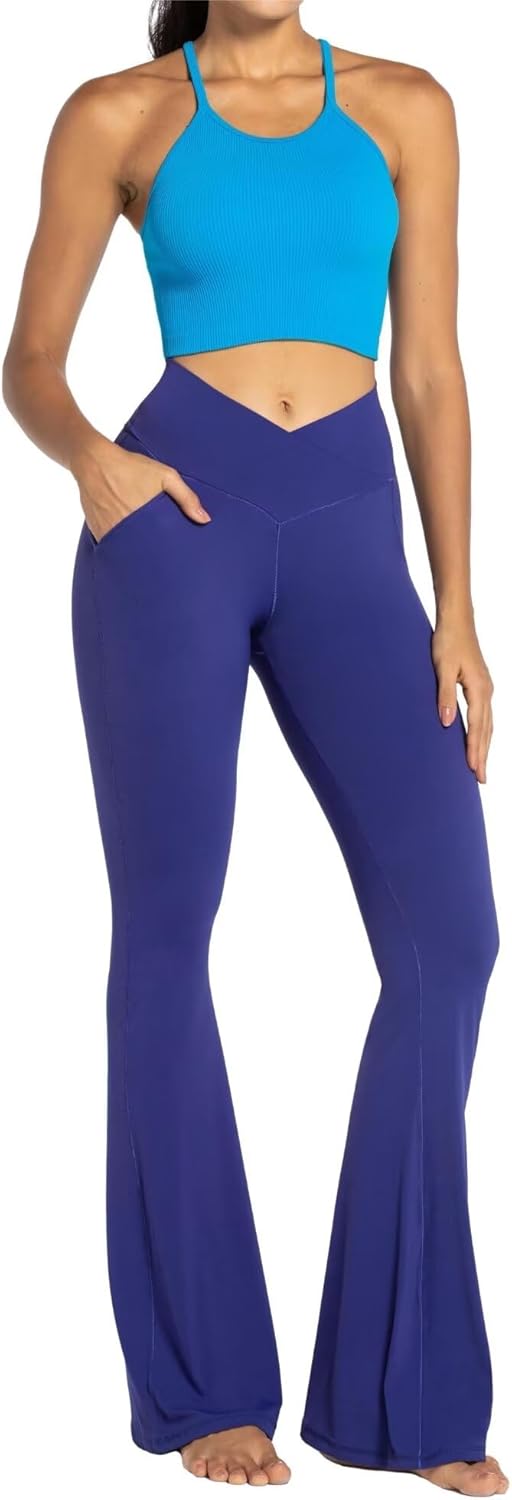 Sunzel Leggings Acampanados, Pantalones de Yoga Cruzados con Control de Abdomen, Cintura Alta y Pierna Ancha