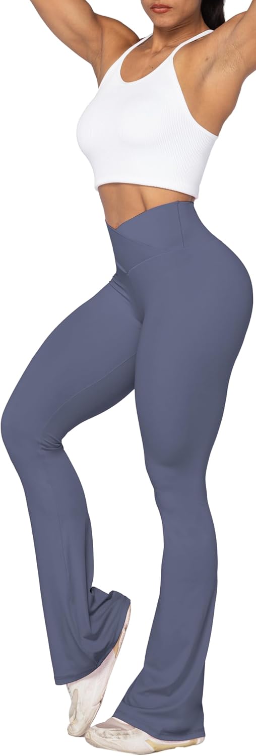 Sunzel Leggings Acampanados, Pantalones de Yoga Cruzados con Control de Abdomen, Cintura Alta y Pierna Ancha