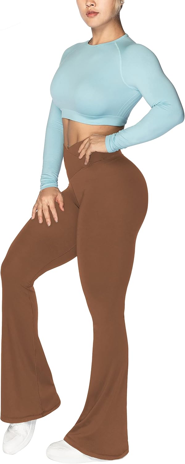 Sunzel Leggings Acampanados, Pantalones de Yoga Cruzados con Control de Abdomen, Cintura Alta y Pierna Ancha