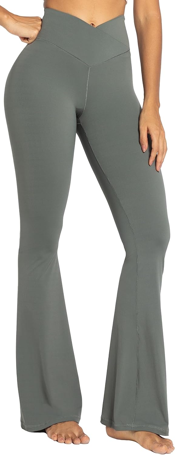 Sunzel Leggings Acampanados, Pantalones de Yoga Cruzados con Control de Abdomen, Cintura Alta y Pierna Ancha